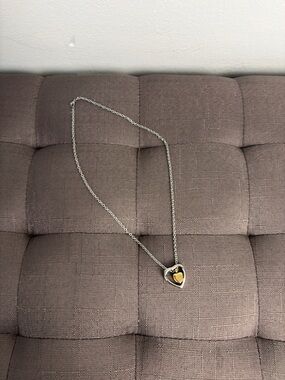 Two-Tone Heart Pendant Necklace Silver Gold Floating Heart Minimalist Jewelry